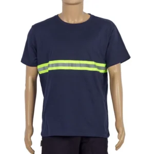 Remera clásica de color sólido con cinta de seguridad reflectante de 360 grados, diseñada para aumentar la visibilidad en condiciones de poca luz.