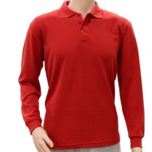 Remera polo de dama manga larga en tejido algodón y polyester, con cierre de tres botones en el cuello y puños ajustados.