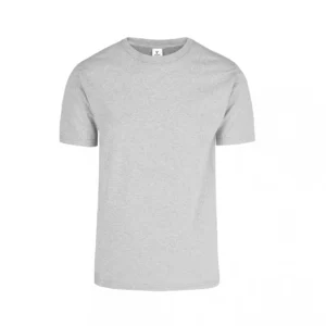 Remera básica de algodón de cuello redondo y manga corta, disponible en una paleta de colores clásicos como negro, gris y azul marino.